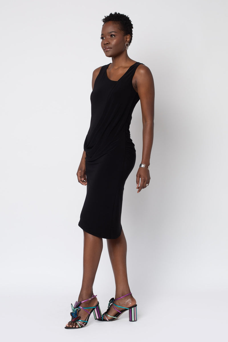 black drape dress Daria Draped Chiffon Maxi / | MESHKI Finished with a classic wrap style skirt Black Drape And Destiny Maxi