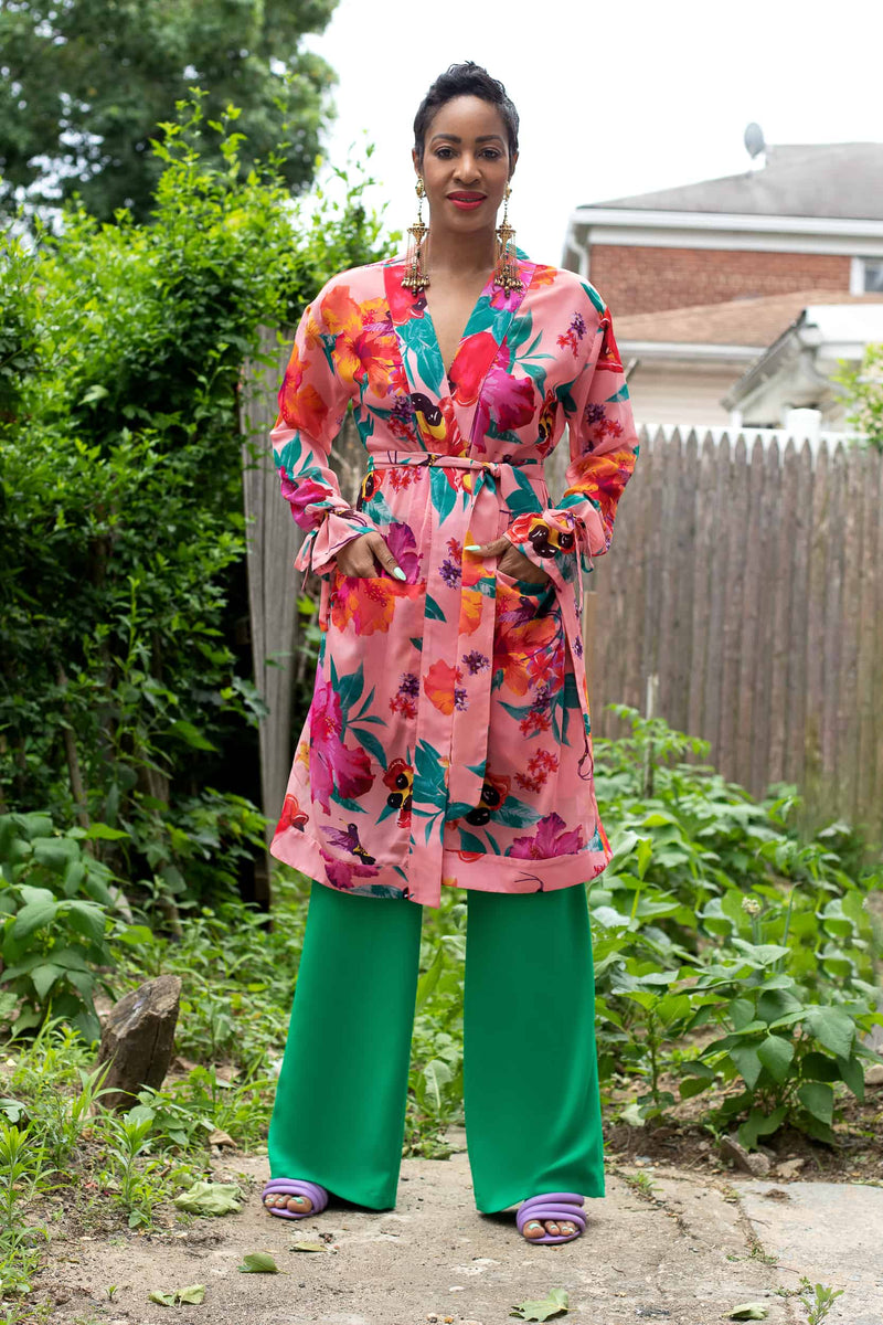 Ackee Print Tie Sleeve Chiffon Painter's Robe – Terese Sydonna