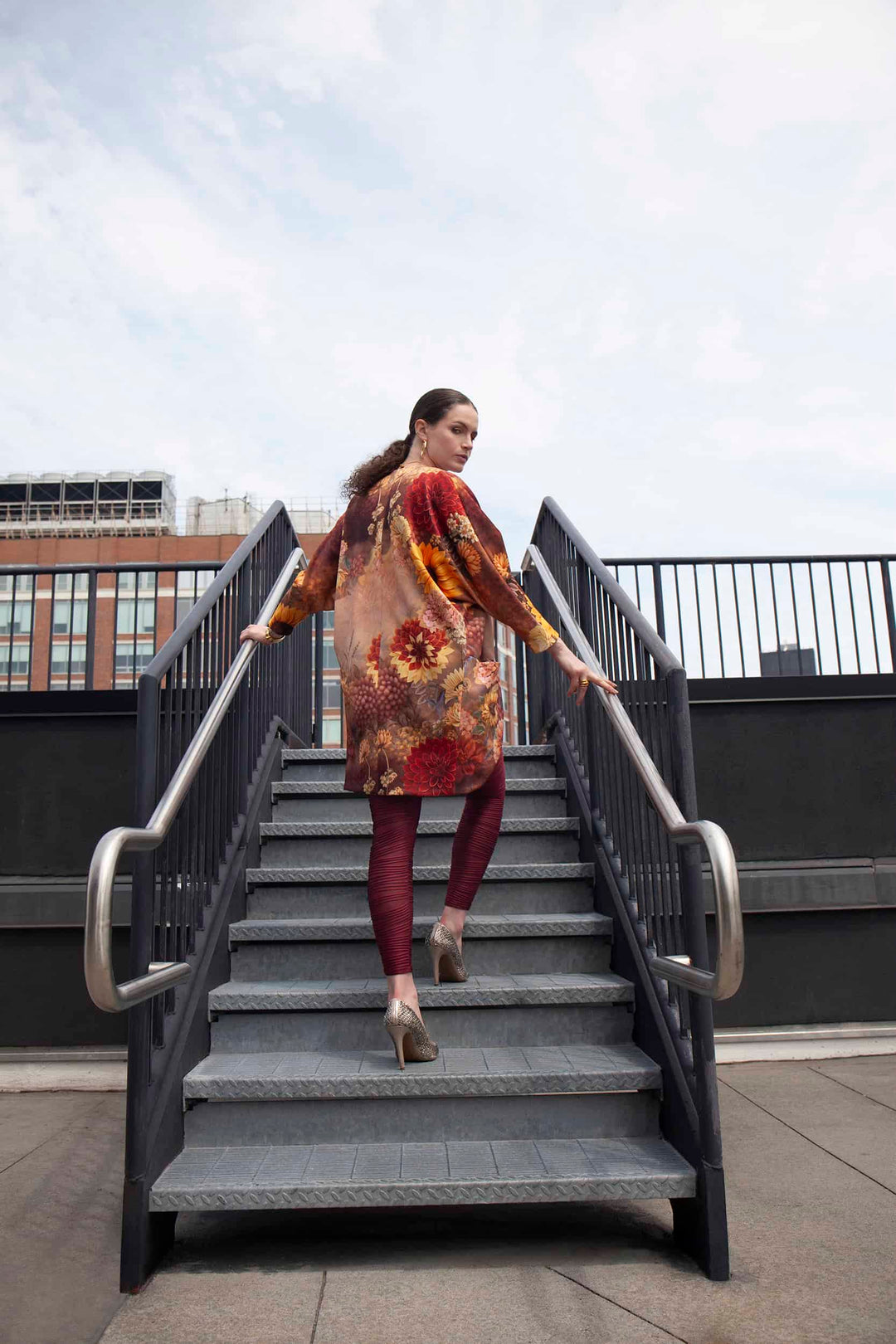 Terese Sydonna Eternal Blossom Print Big Pocket Neoprene Kimono Coat, back view