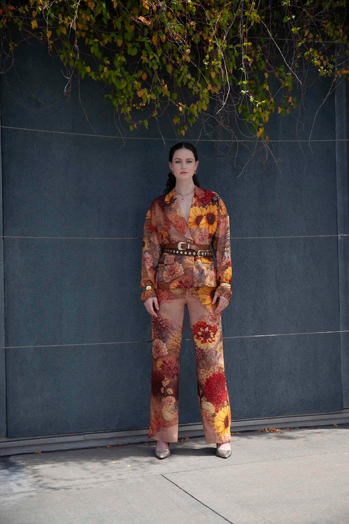 Terese Sydonna Eternal Blossom print drop shoulder tuxedo jacket, front view