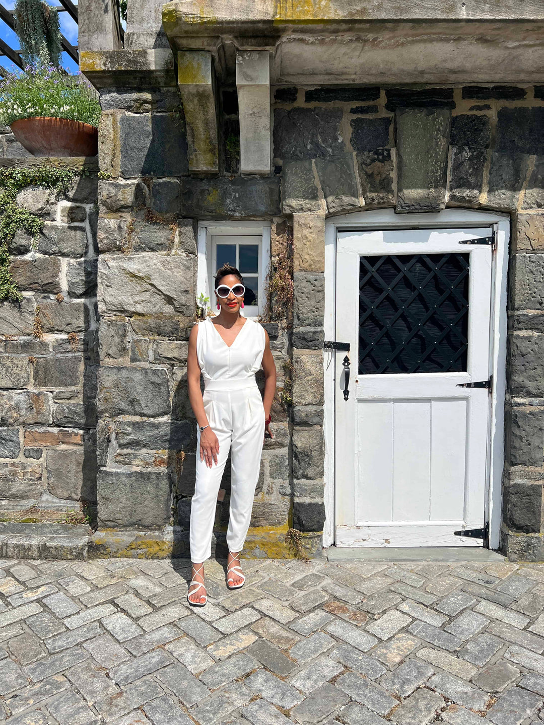 MADE TO ORDER: Origami Banded Stretch Crepe Jumpsuit - white suit front view 4