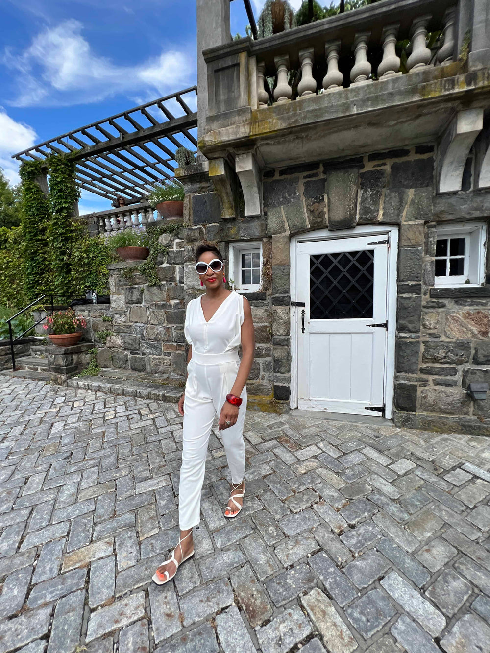 MADE TO ORDER: Origami Banded Stretch Crepe Jumpsuit - white suit front view 1