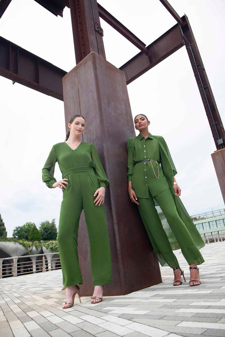 Terese Sydonna Olive Ruffle Wide Leg Pant, group view