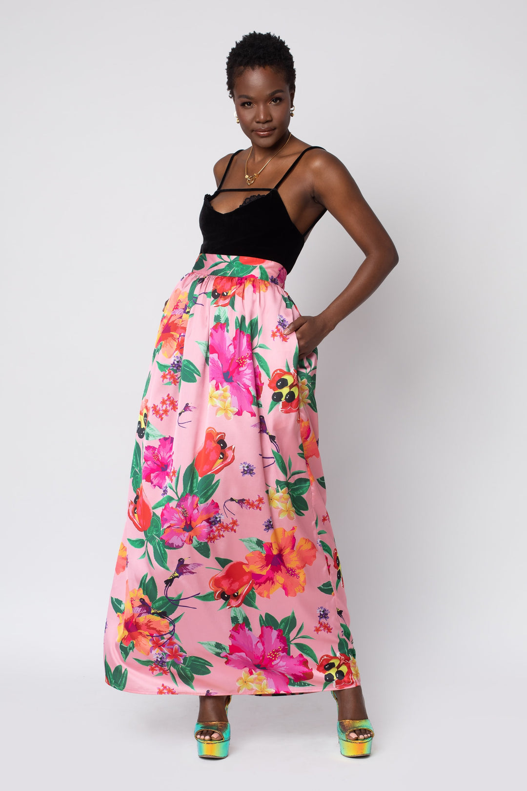 MADE TO ORDER: Ackee Print Maxi Full Length Skirt - front view 3