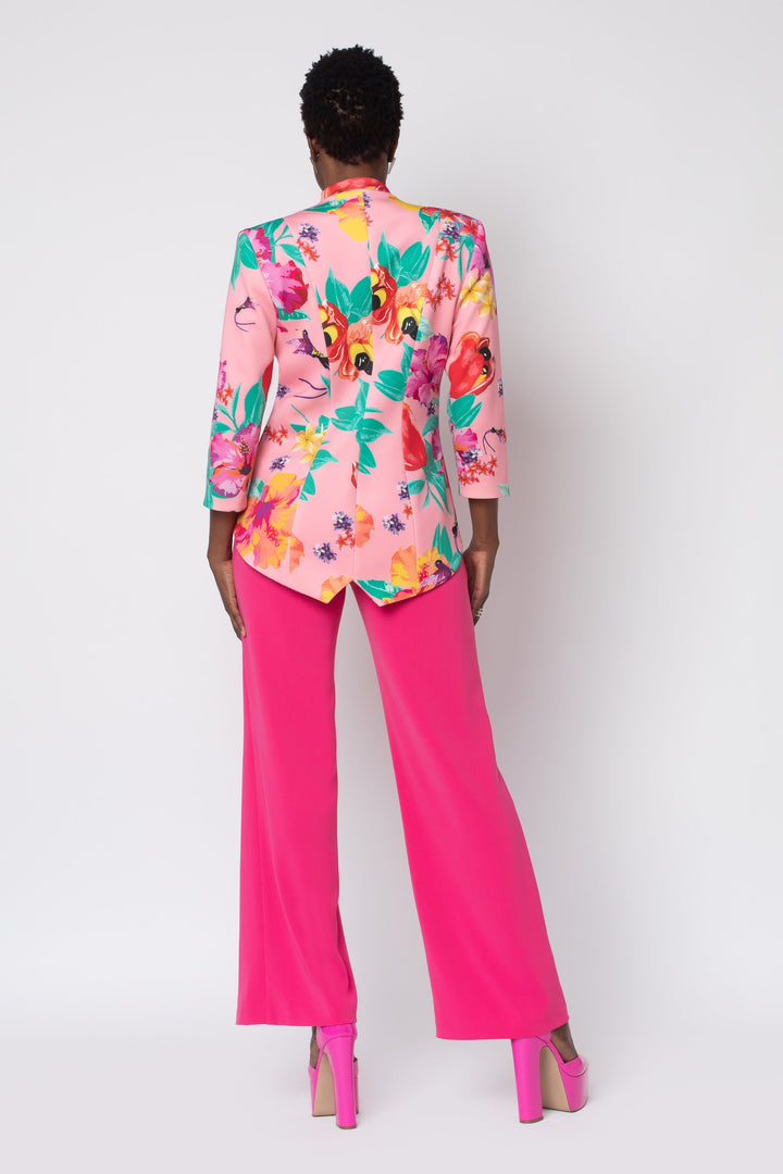 Raspberry Ackee Print Combo Neoprene Tuxedo Jacket - back view 2