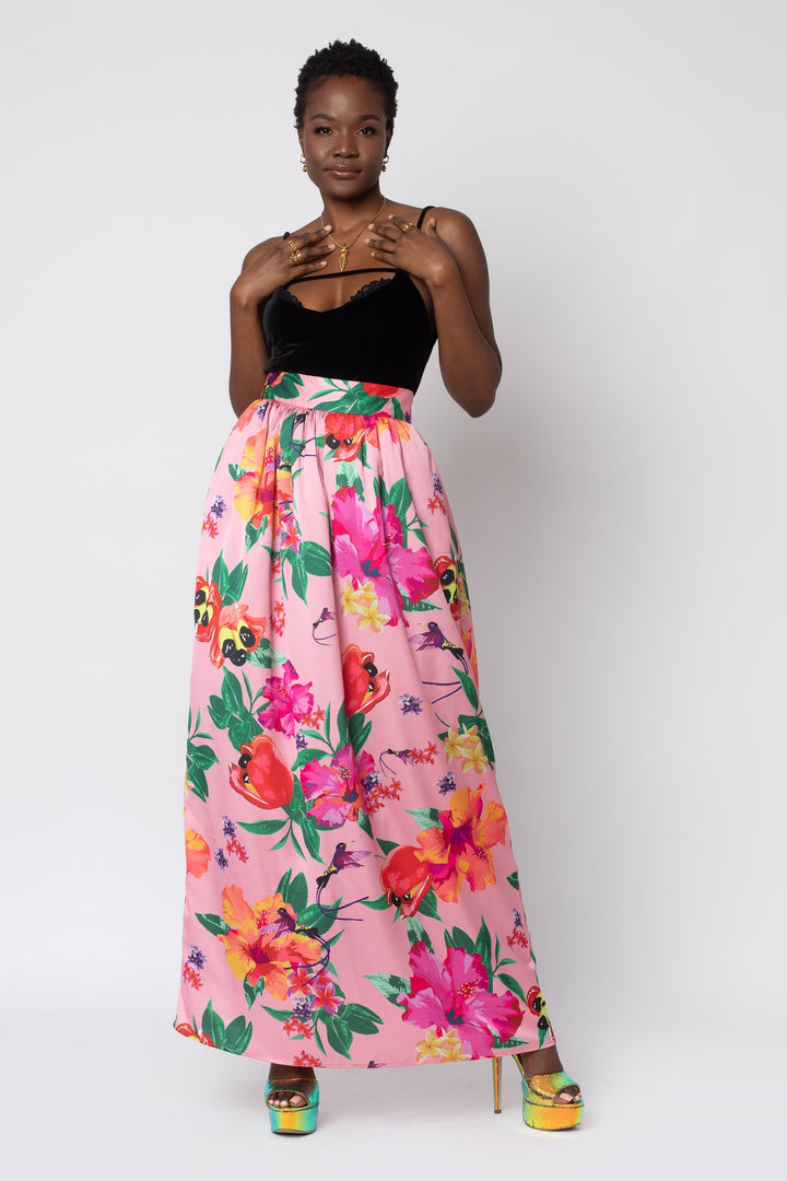 MADE TO ORDER: Ackee Print Maxi Full Length Skirt - front view