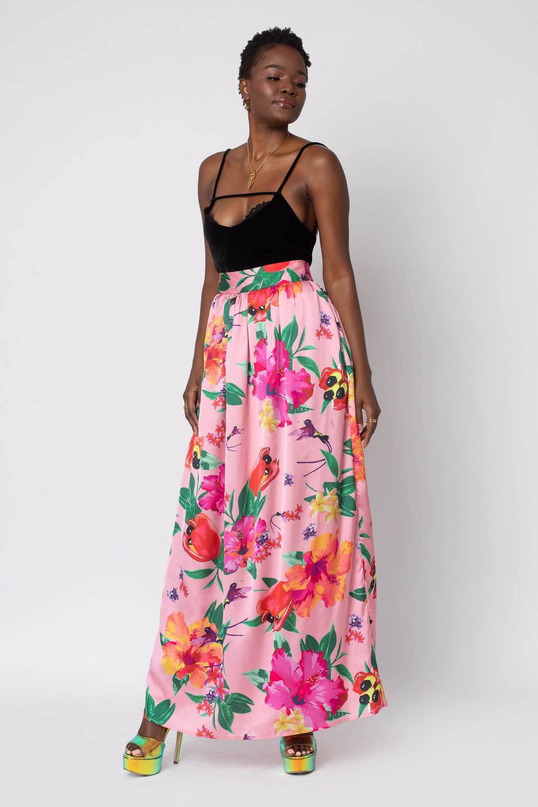MADE TO ORDER: Ackee Print Maxi Full Length Skirt - front view 4
