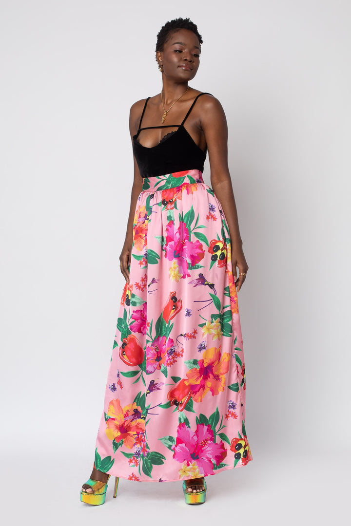 MADE TO ORDER: Ackee Print Maxi Full Length Skirt - front view 4