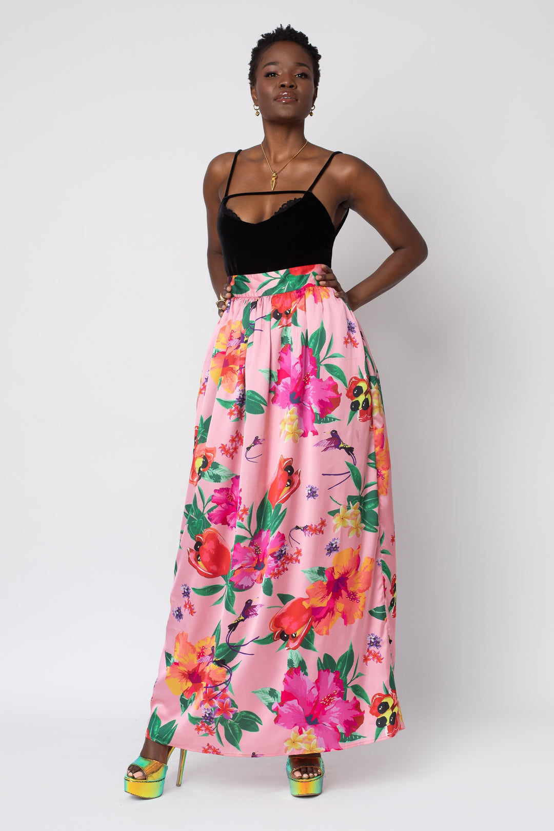 MADE TO ORDER: Ackee Print Maxi Full Length Skirt - front view 4