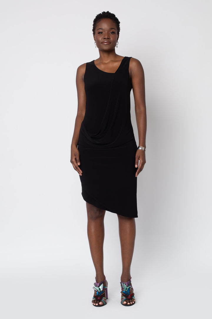 Asymmetrical Drape Front Dress - front view