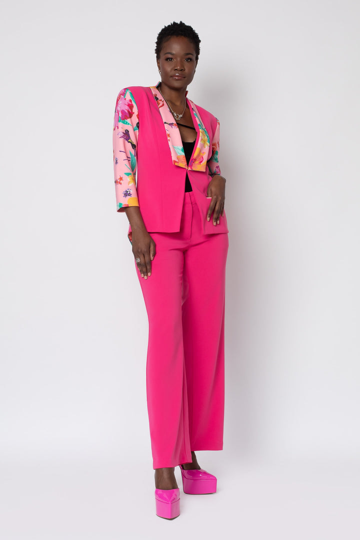 Raspberry Ackee Print Combo Neoprene Tuxedo Jacket - right view 2