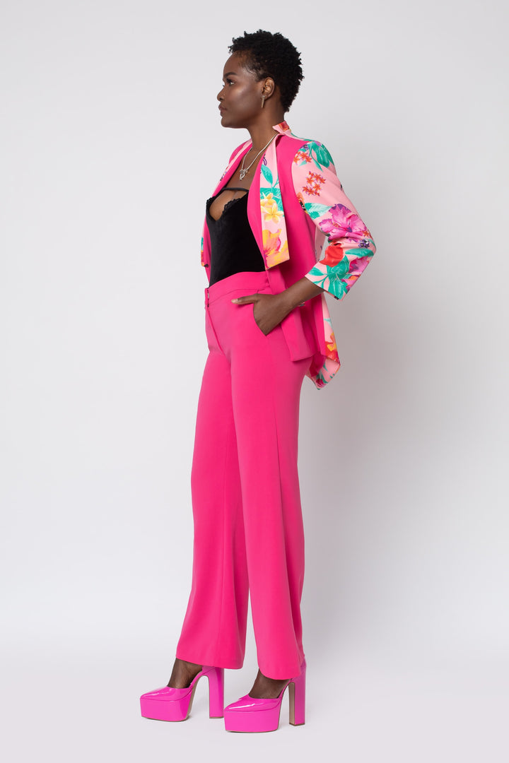 Raspberry Ackee Print Combo Neoprene Tuxedo Jacket - right view 2