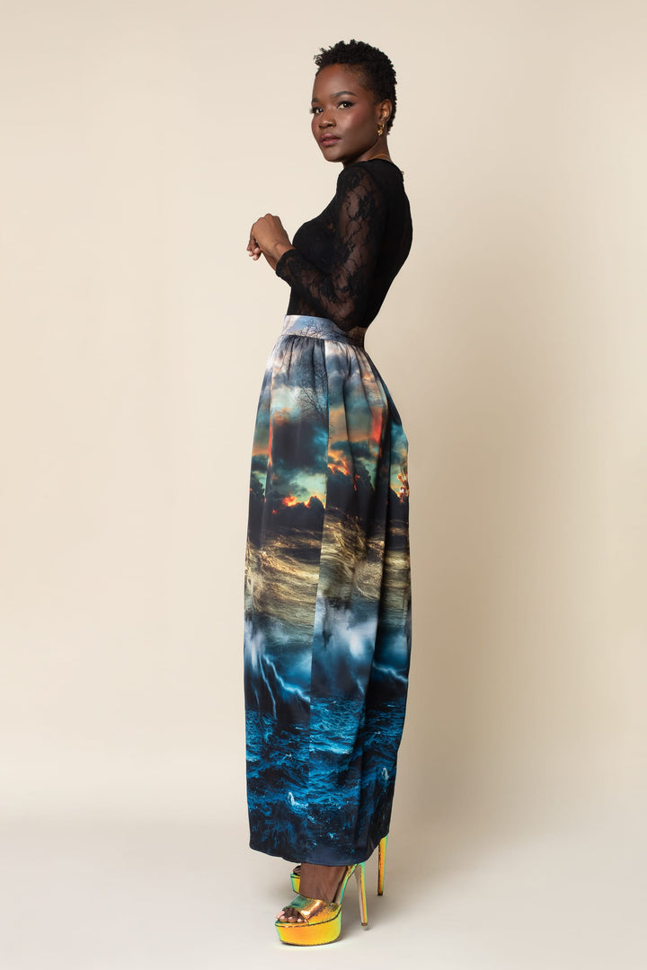 MADE TO ORDER: Chaos Print Maxi Full Length Skirt - left view