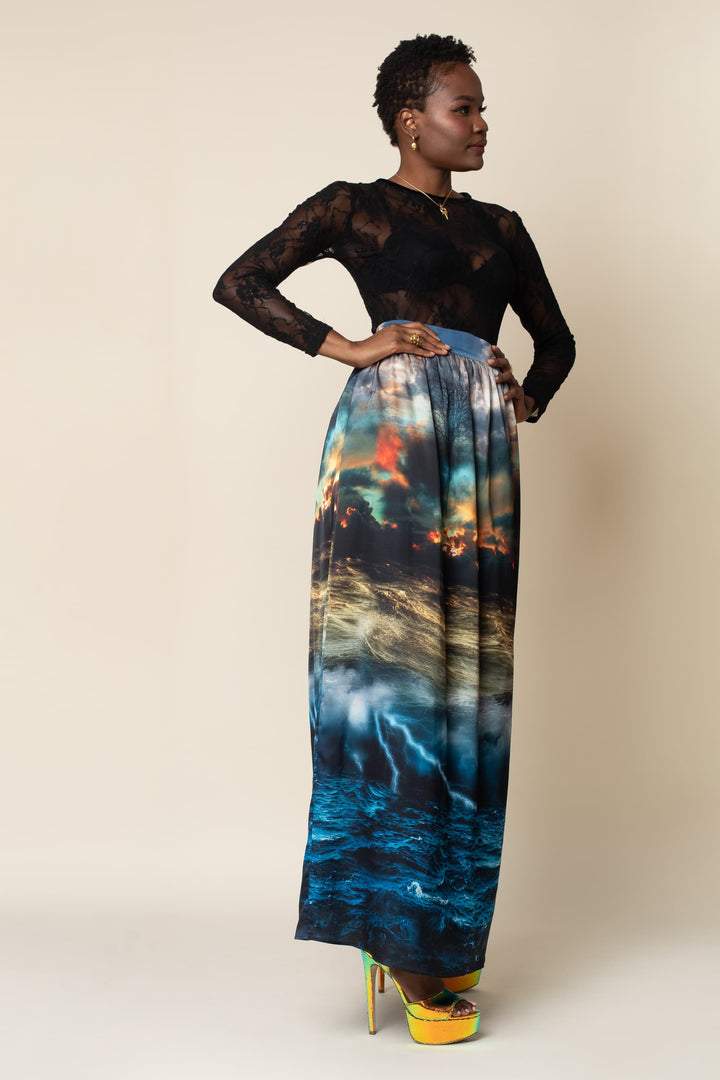 MADE TO ORDER: Chaos Print Maxi Full Length Skirt - front view 2