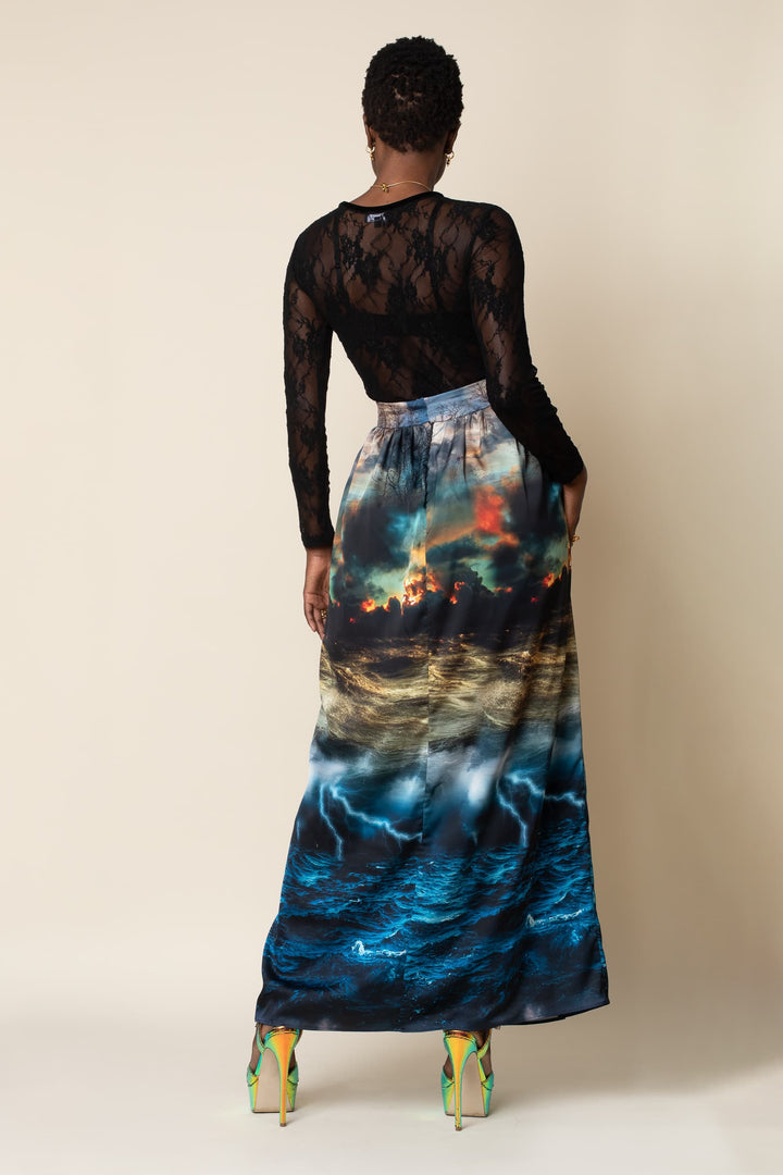 MADE TO ORDER: Chaos Print Maxi Full Length Skirt - back view