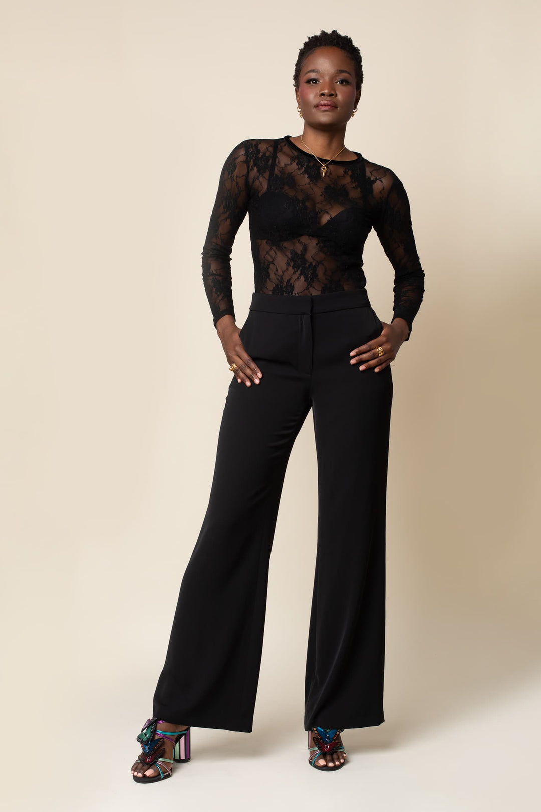 Black Wide Leg Pant - front view 3