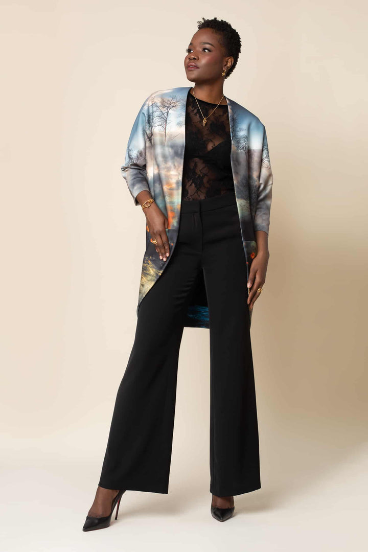 Chaos Print Big Pocket Neoprene Kimono - front view 4