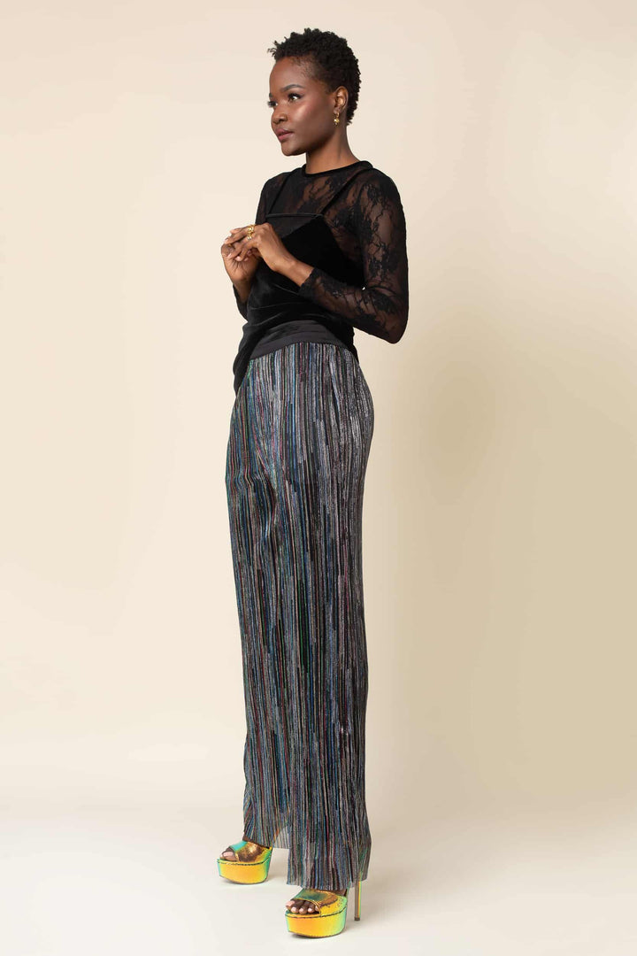 Rainbow Shimmer Pleated Wide Leg Tuxedo Pant - left view