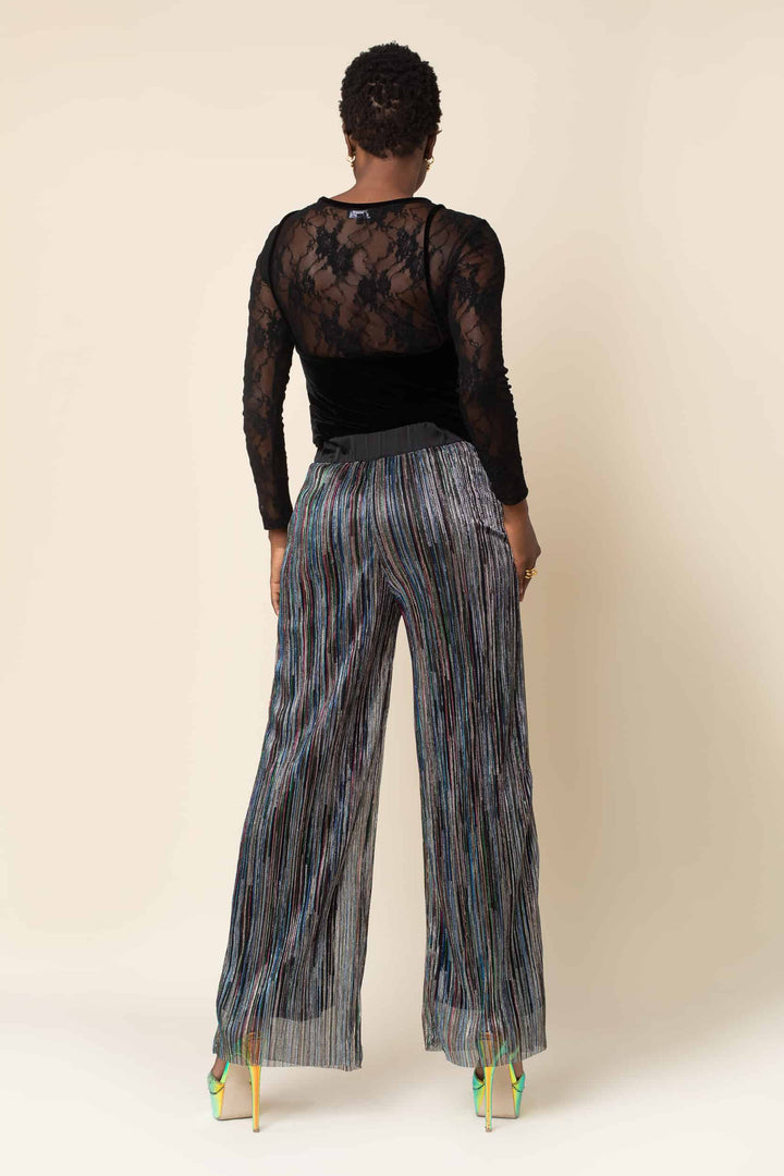 Rainbow Shimmer Pleated Wide Leg Tuxedo Pant - back view 4
