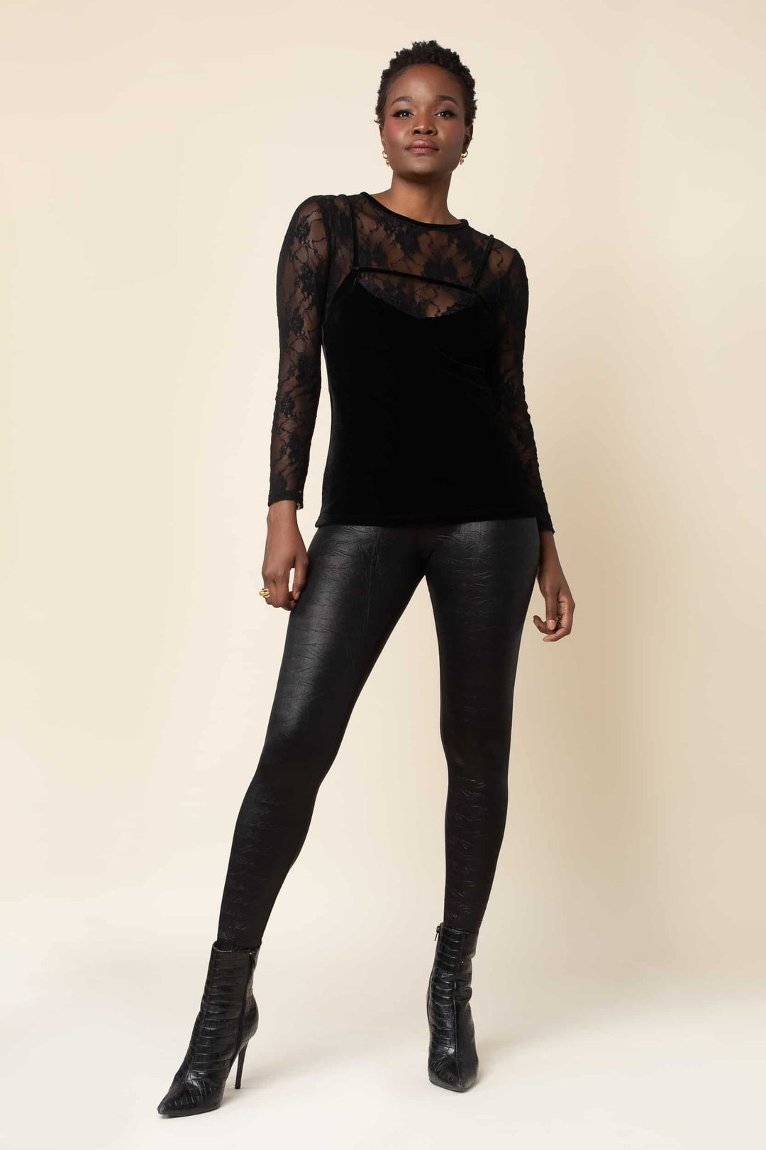 Black Nikita High Waist Snakeskin Legging - front view