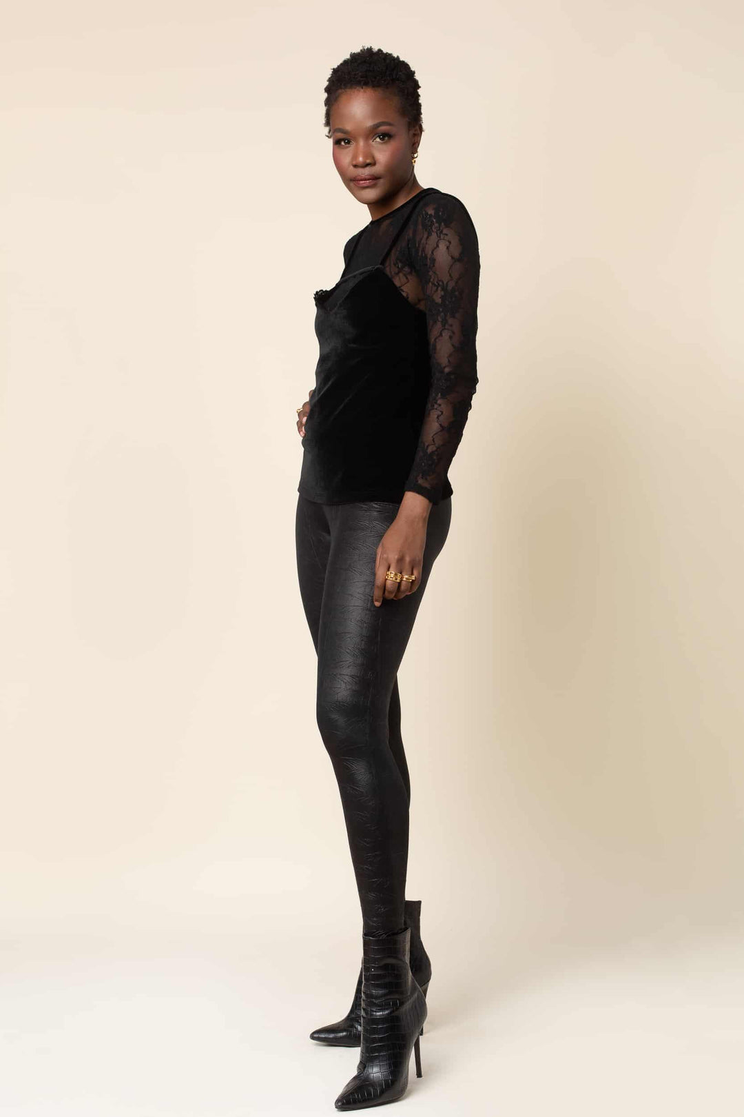 Black Nikita High Waist Snakeskin Legging - left view 3