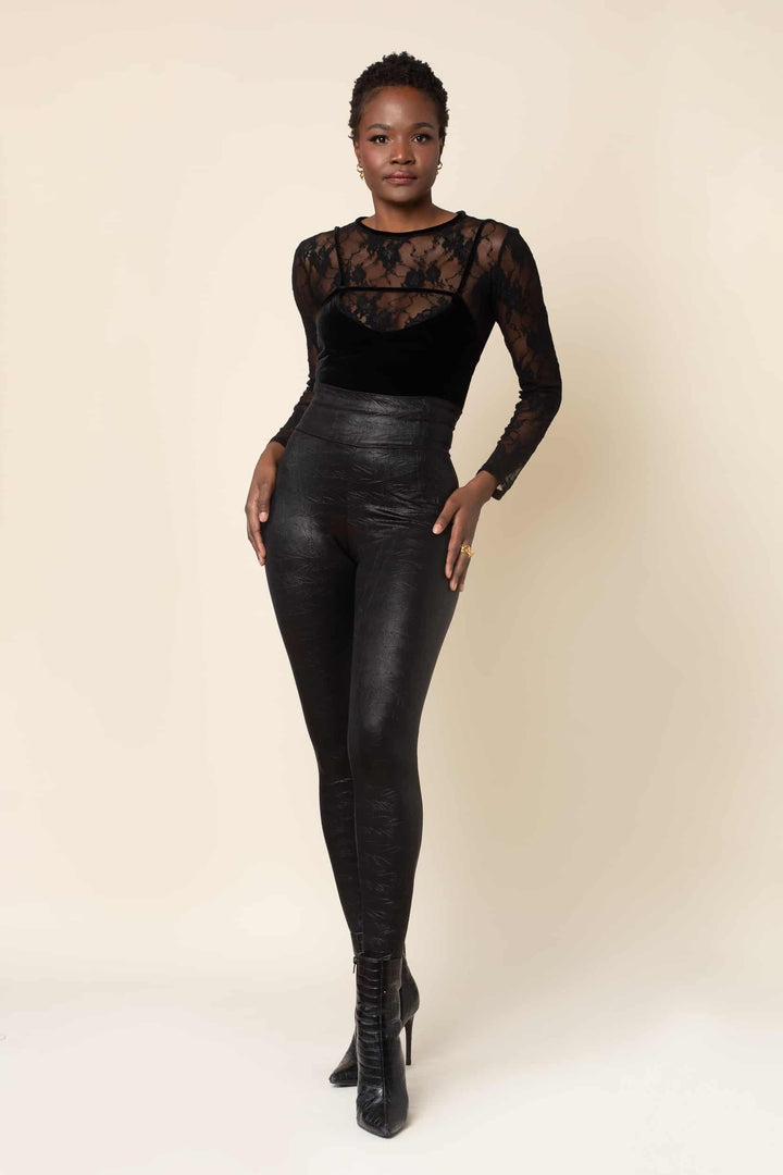 Black Nikita High Waist Snakeskin Legging - front view 2