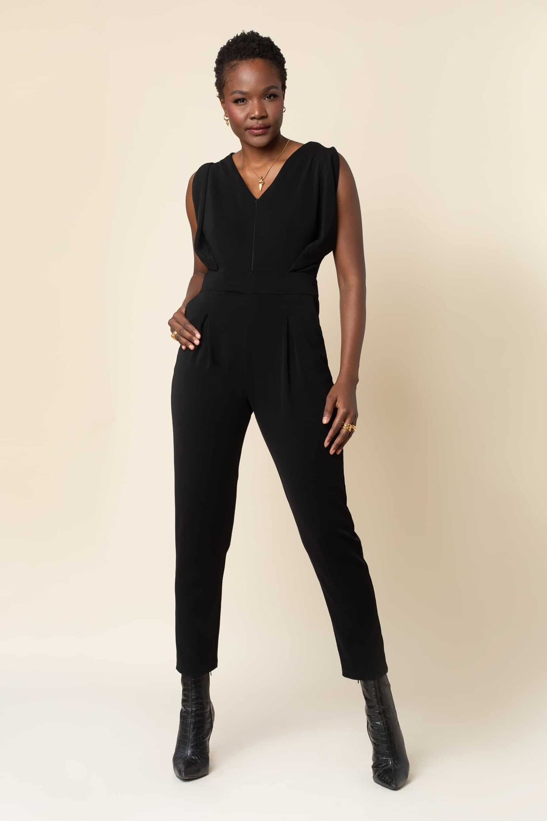 MADE TO ORDER: Origami Banded Stretch Crepe Jumpsuit - front view