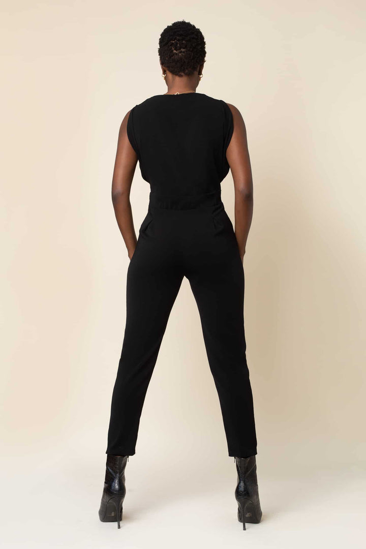 MADE TO ORDER: Origami Banded Stretch Crepe Jumpsuit - back view