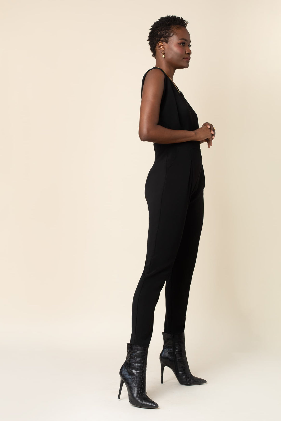 MADE TO ORDER: Origami Banded Stretch Crepe Jumpsuit - right view