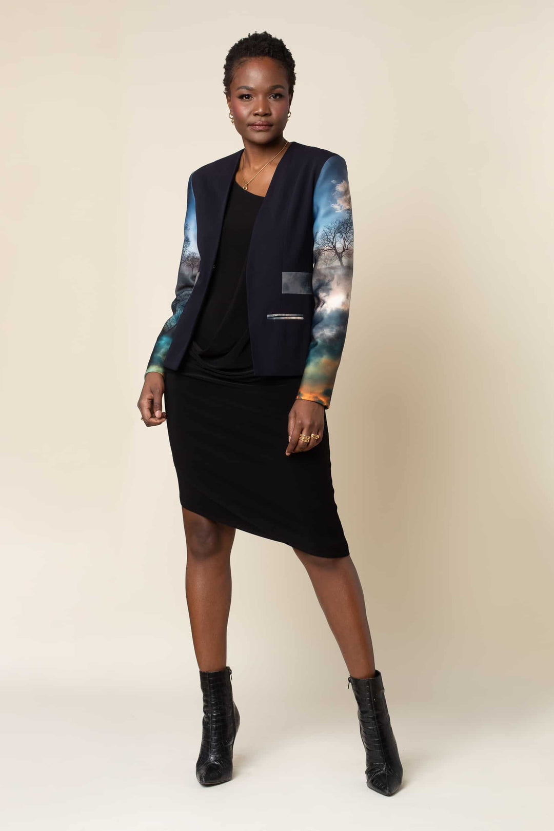 Chaos Print Neoprene Tuxedo Jacket - front view