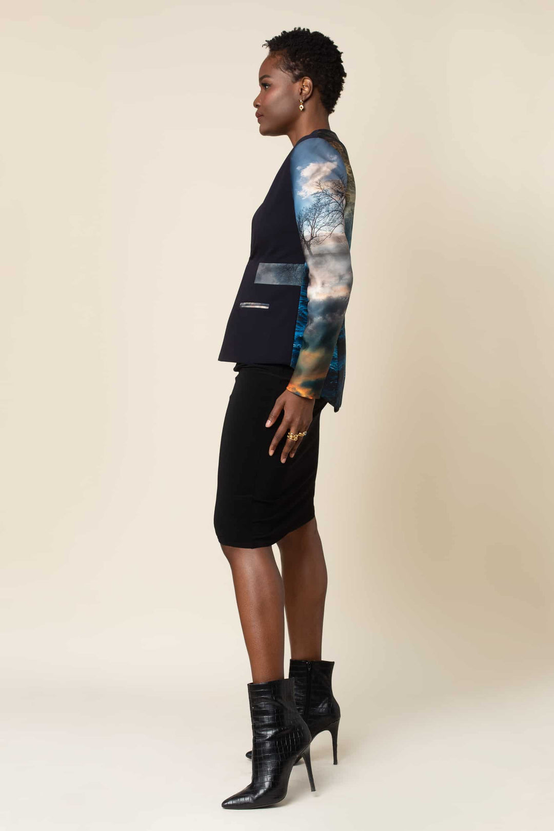Chaos Print Neoprene Tuxedo Jacket - left view