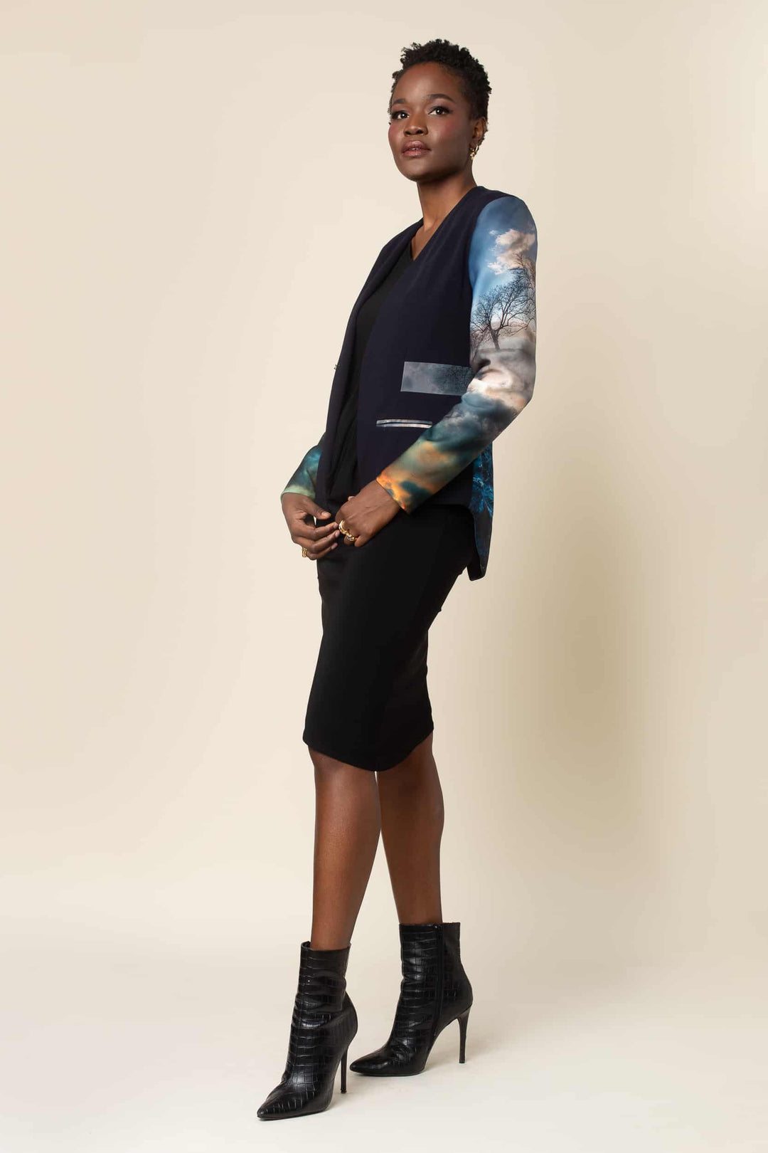 MADE TO ORDER: Chaos Print Neoprene Tuxedo Jacket | Terese Sydonna