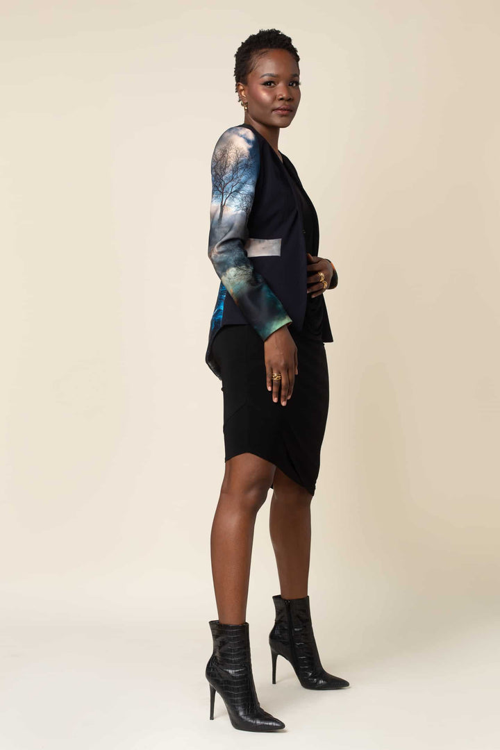 Side view featuring our signature chaos print.