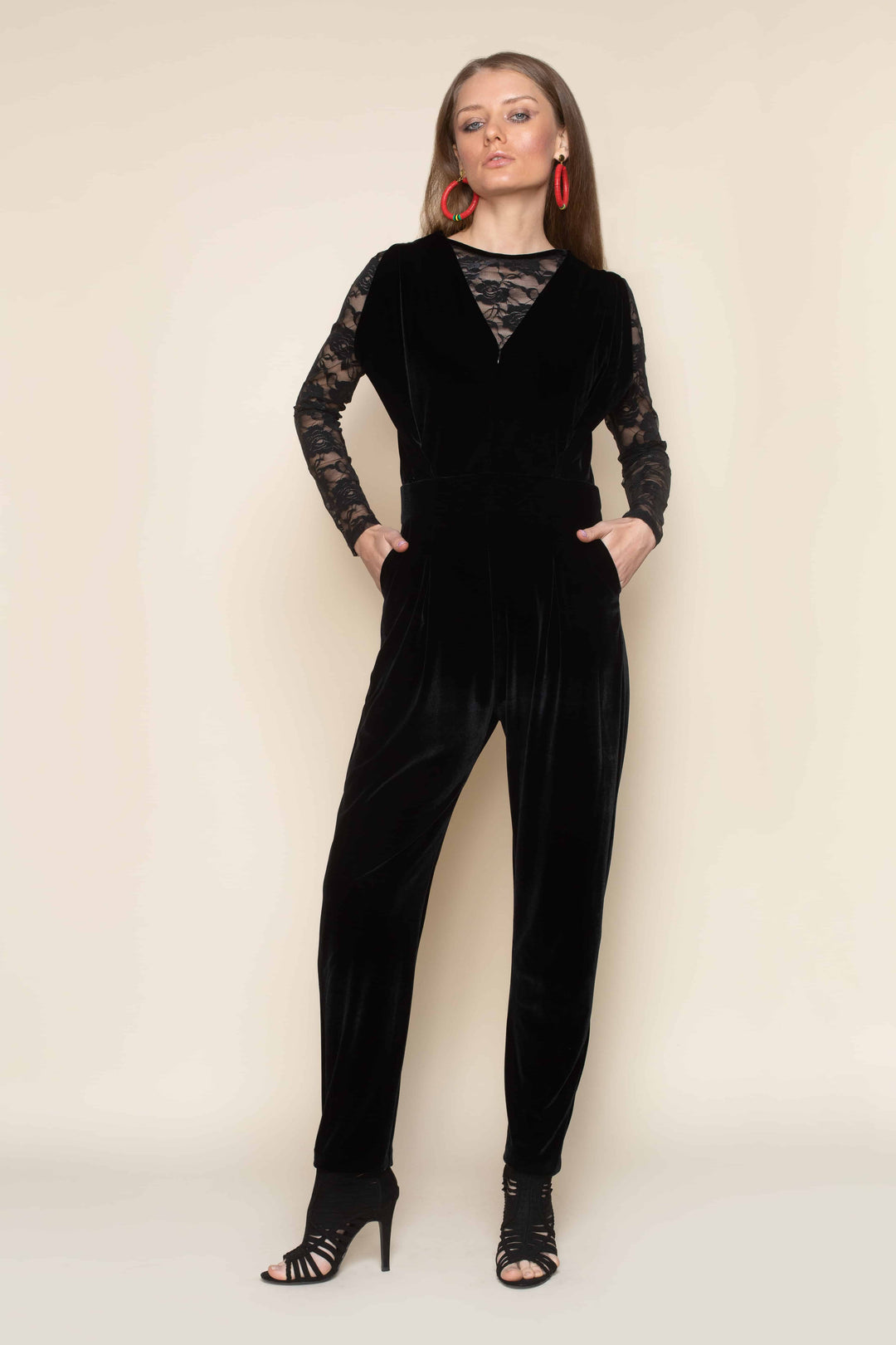 Black Mystique Metallic Stretch Lace Tunic - front view