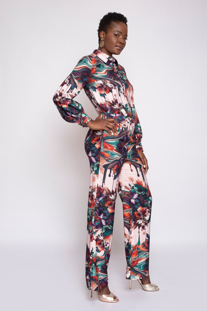 Viscera Oil Spill Print Wide Leg Tuxedo Pant - side