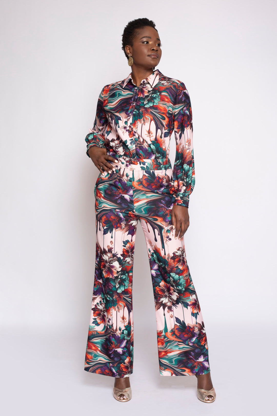 Viscera Oil Spill Print Wide Leg Tuxedo Pant - front 