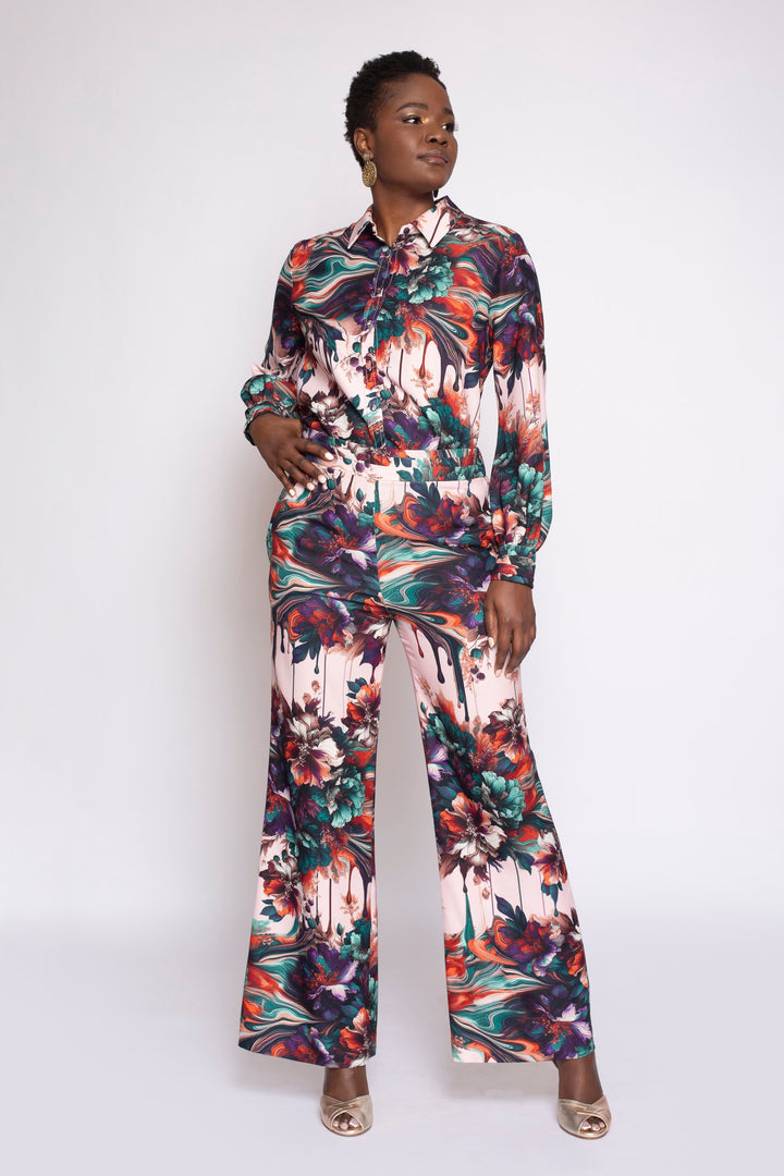 Viscera Oil Spill Print Wide Leg Tuxedo Pant - front 
