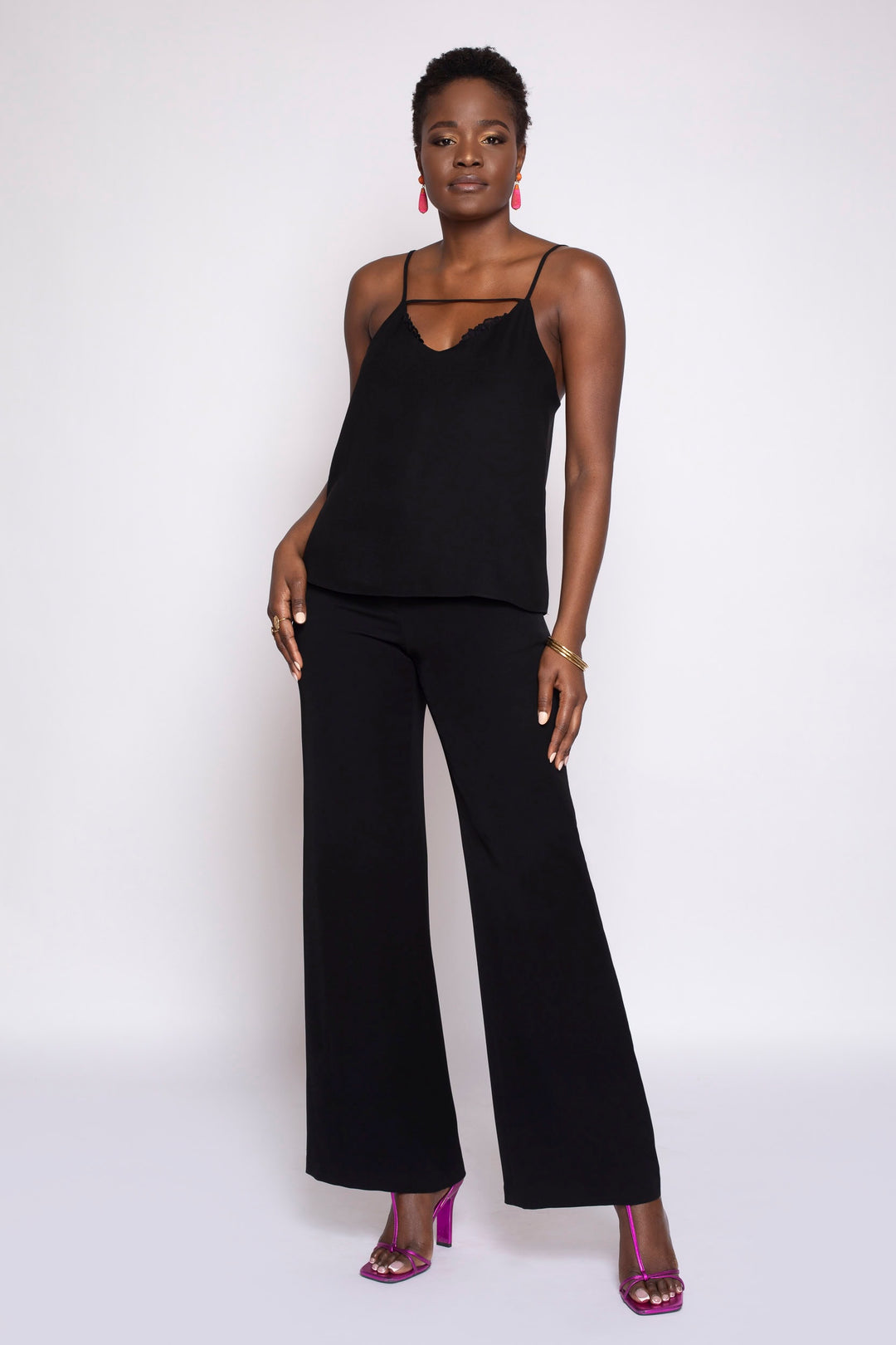 Black Nikita Stretch Crepe &amp; Lace Tank Top - front