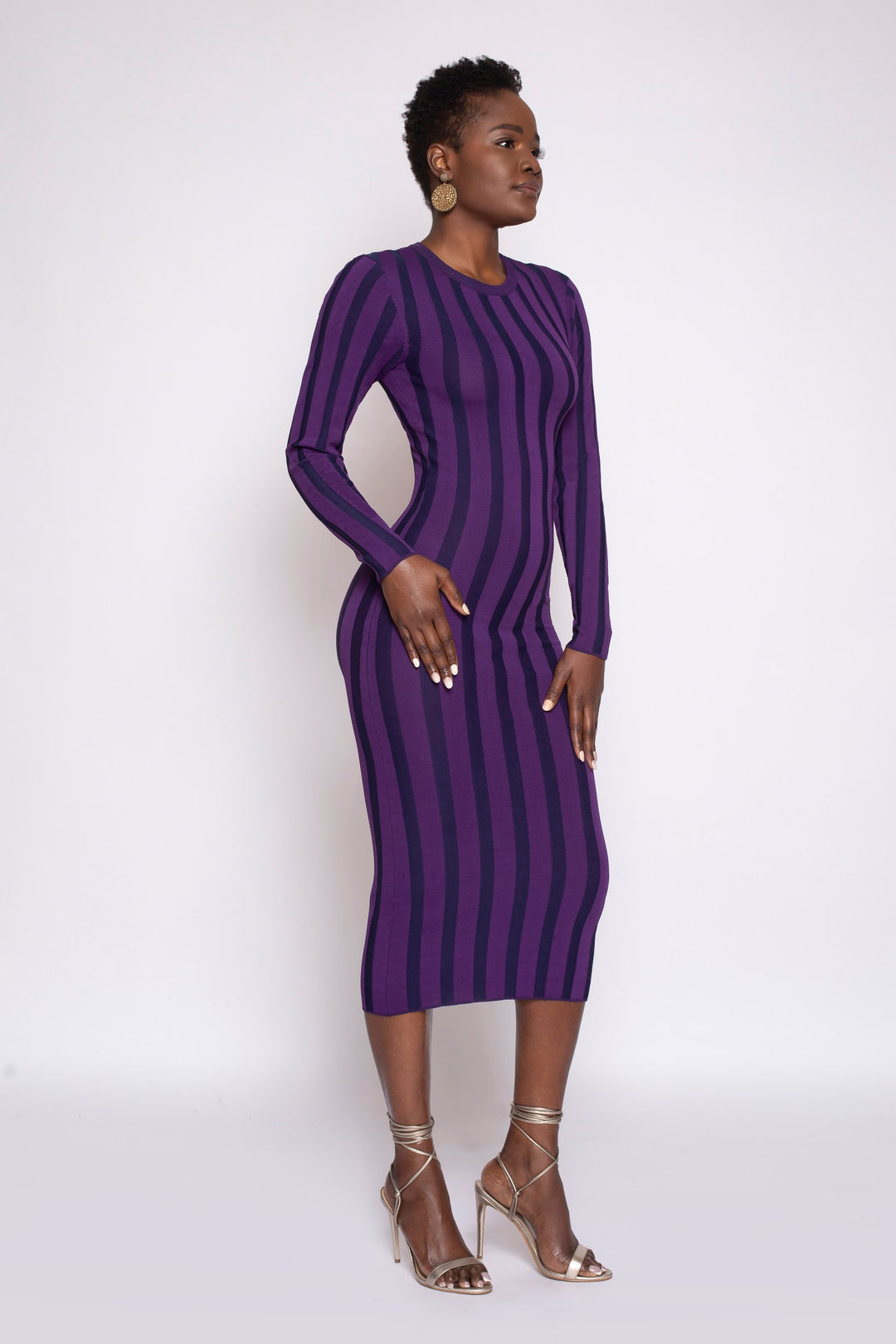 PRE-ORDER: Violet & Navy Stripe Bodycon Rib-Knit Dress – Terese Sydonna