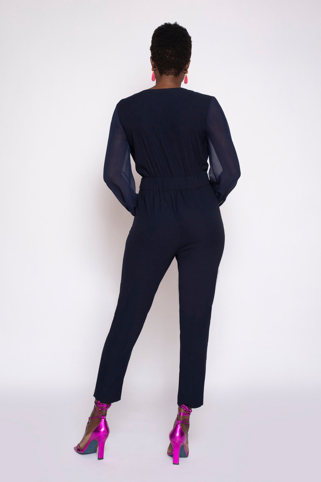Long Sleeve Origami Banded Stretch Crepe Jumpsuit - back