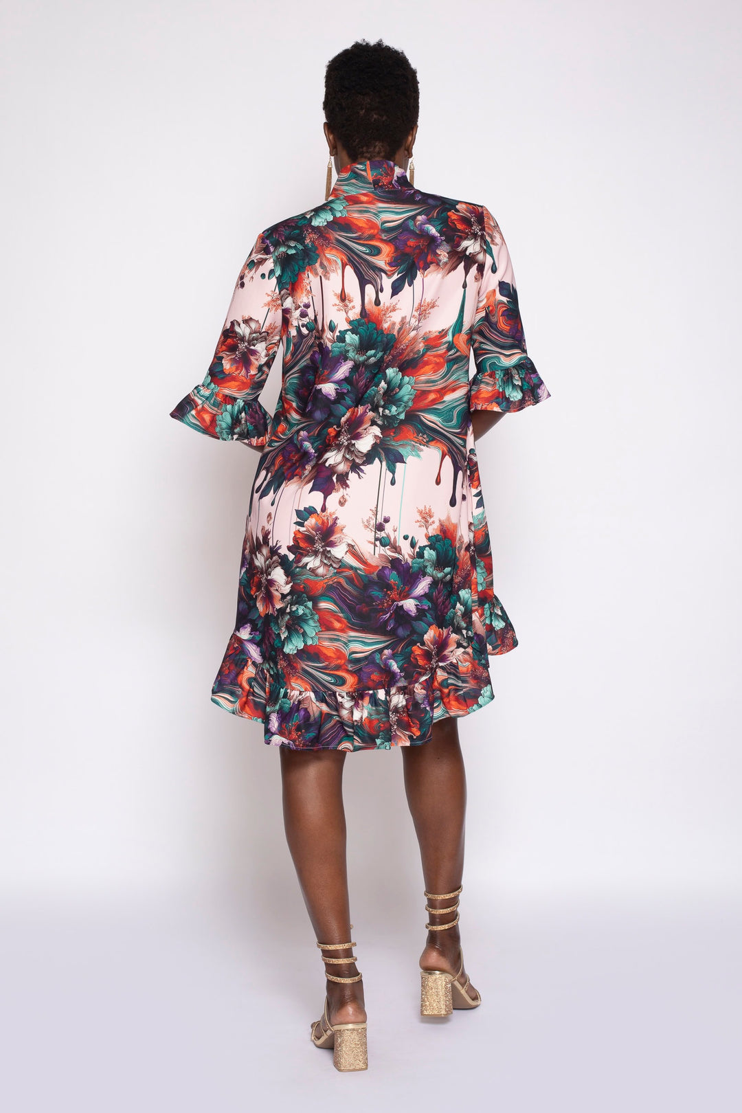 Viscera Oil Spill Print Ruffle Dress - back