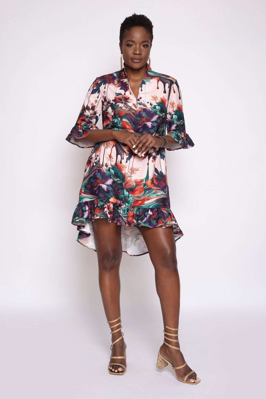 Viscera Oil Spill Print Ruffle Dress - front
