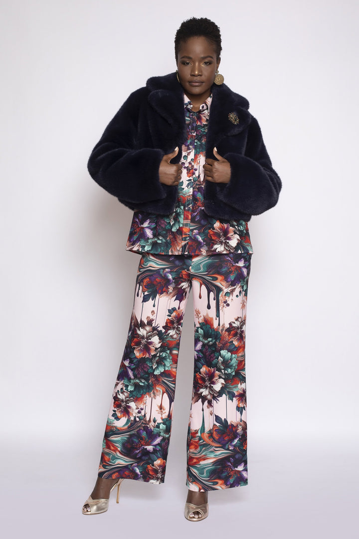 Navy Faux Fur Cropped Jacket - front