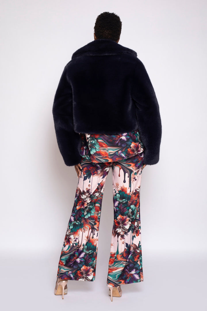 Navy Faux Fur Cropped Jacket - back
