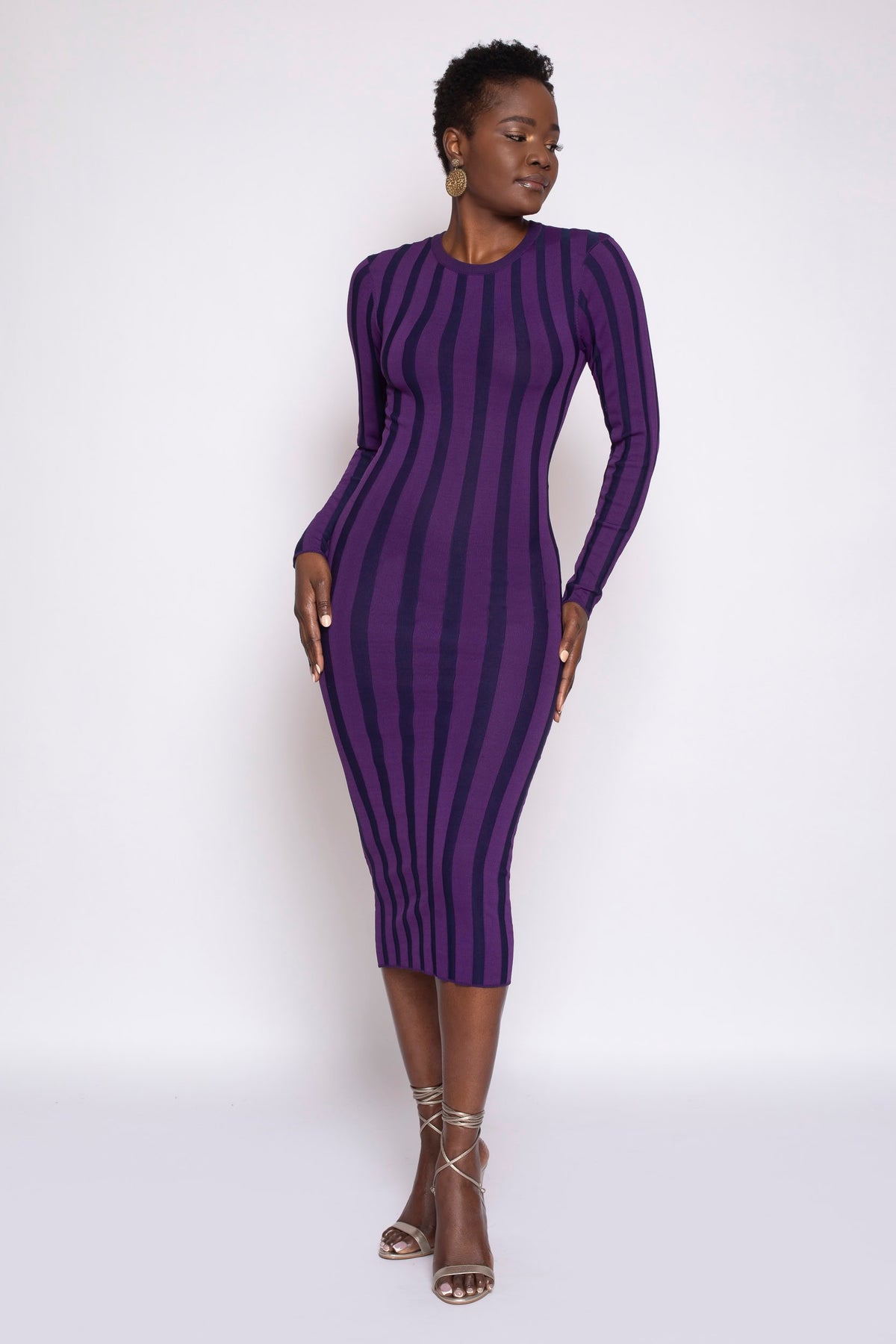 PRE-ORDER: Violet & Navy Stripe Bodycon Rib-Knit Dress Terese Sydonna PRE-ORDER: Violet & Navy Stripe Bodycon Rib-Knit Dress Terese Sydonna