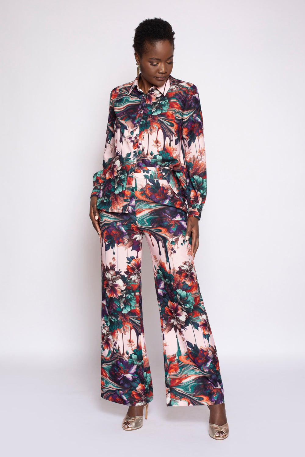 Viscera Oil Spill Print Button Up Top - front 2