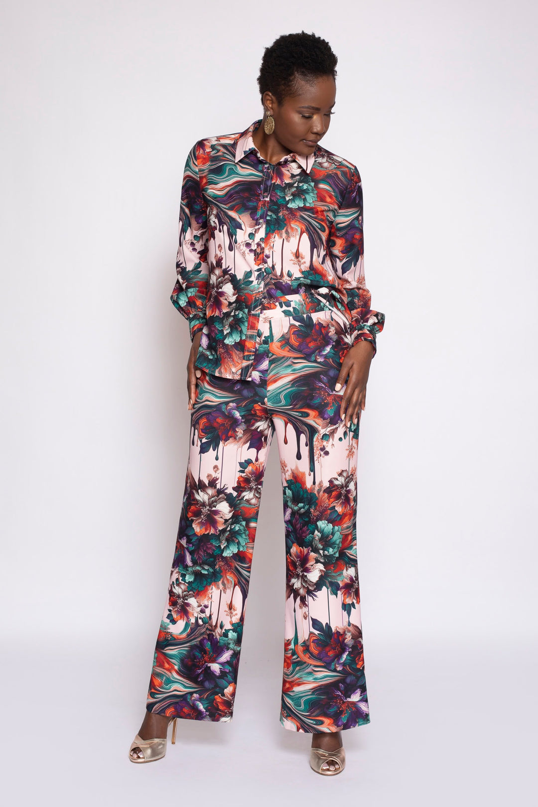 Viscera Oil Spill Print Button Up Top - front 3
