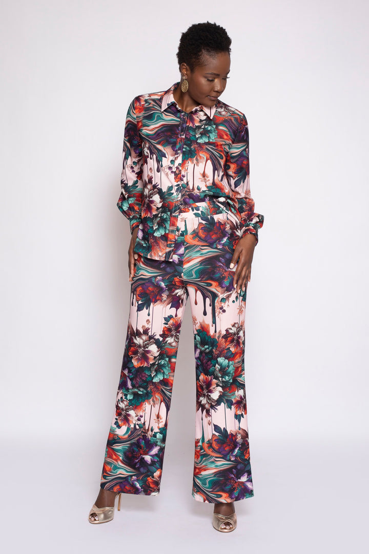 Viscera Oil Spill Print Button Up Top - front 3