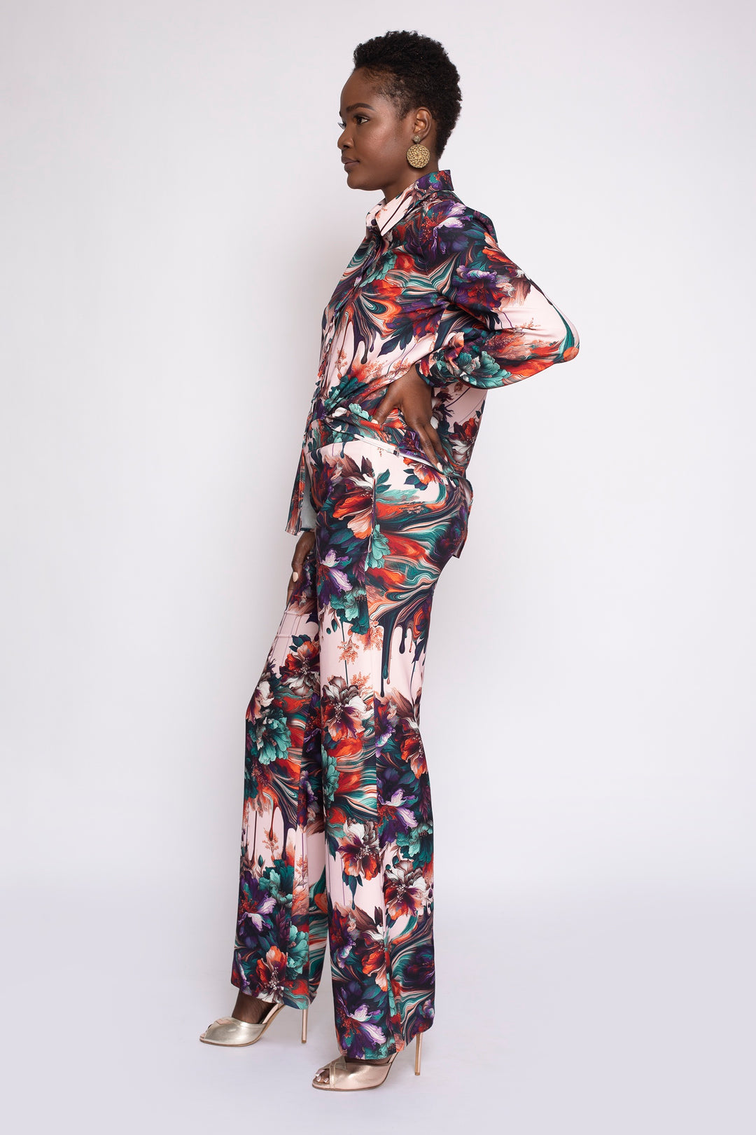 Viscera Oil Spill Print Button Up Top - side