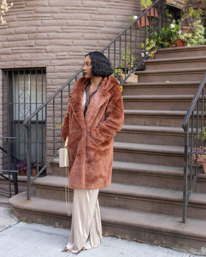 PRE-ORDER: Cinnamon Faux Fur Hooded Coat